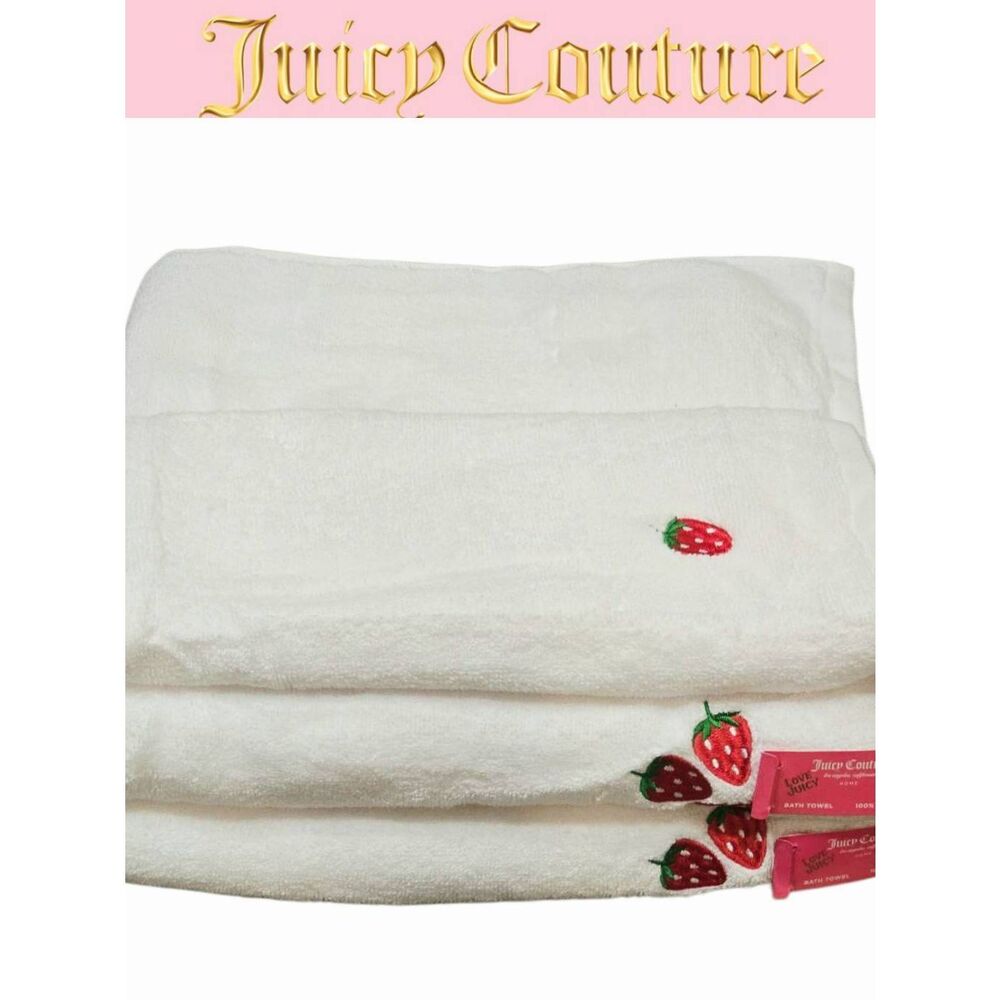 Juicy Couture Home Strawberry Embroidred Oversized Bath & Hand Towel Set